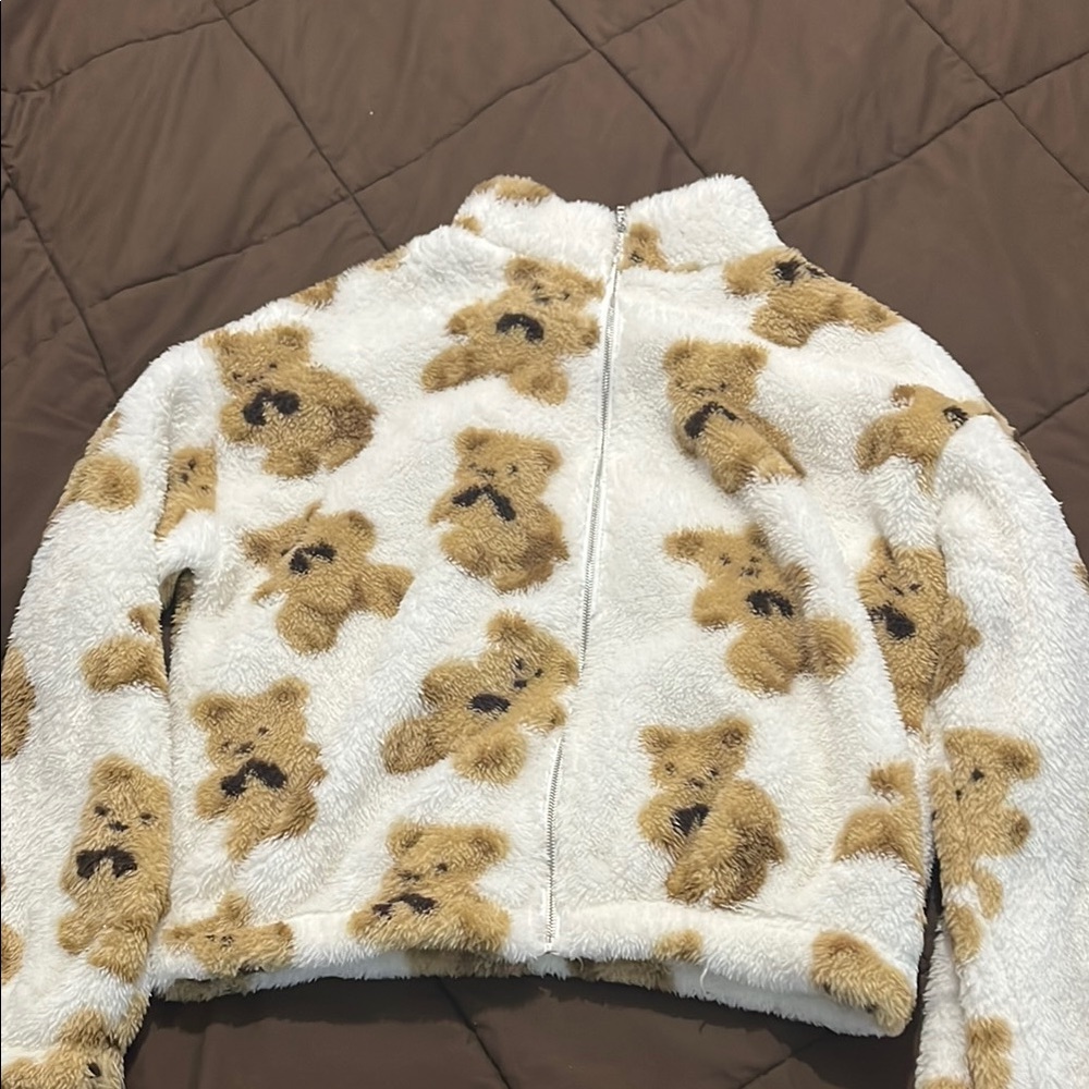 SHEIN White and Brown Teddy Jacket